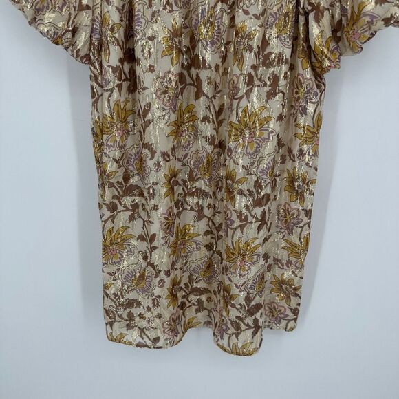 Sezane mini dress womens 40 silk miranda off the shoulder metallic lined - Picture 5 of 12